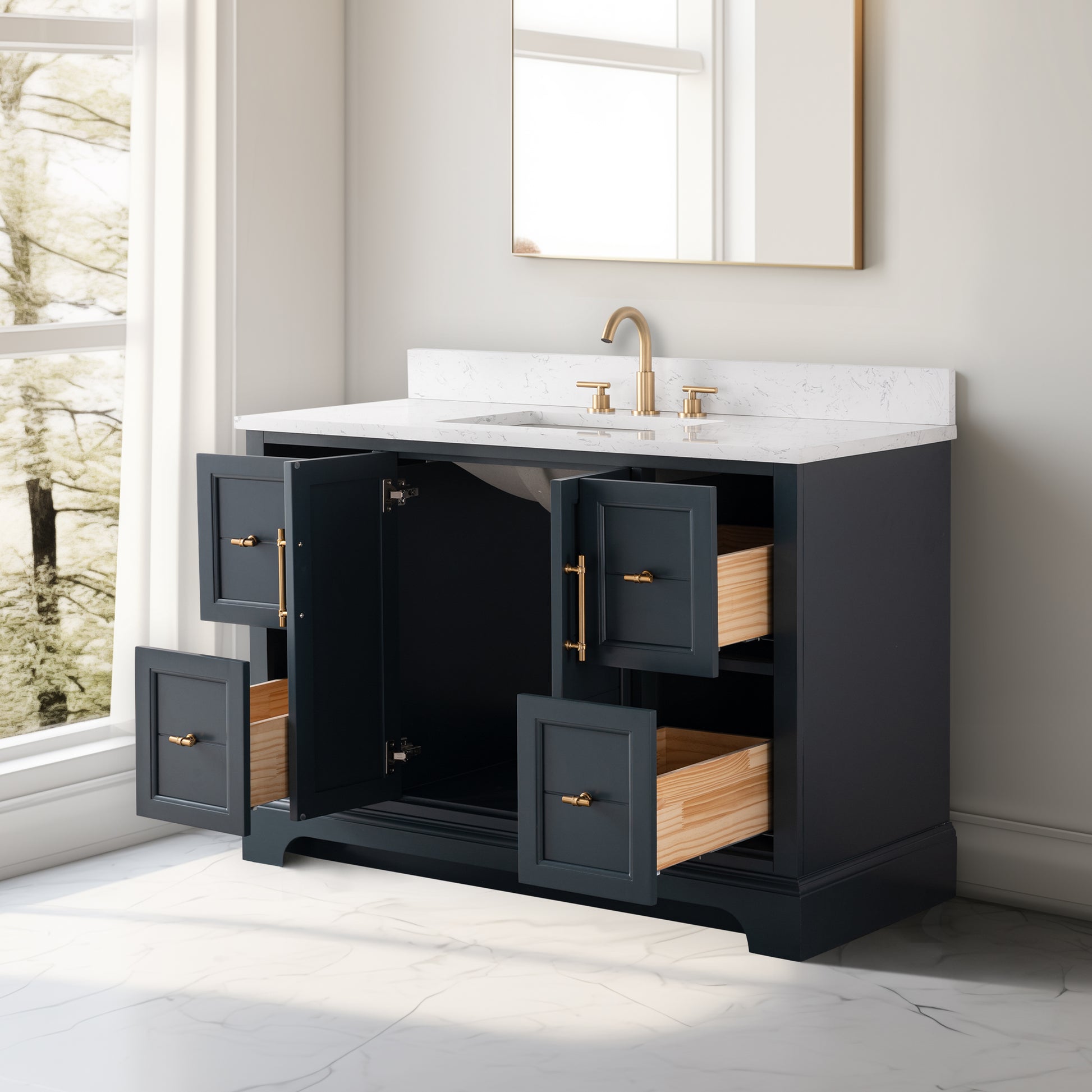 48x22x34.5’’ Single Sink Freestanding Bath Vanity with Stone Top