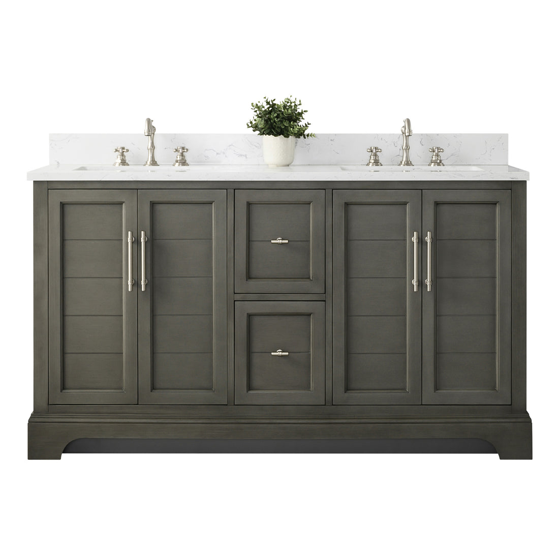 60x22x34.5’’ Double Sink Freestanding Bathroom Vanity with Stone Top