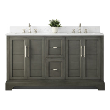 60x22x34.5’’ Double Sink Freestanding Bathroom Vanity with Stone Top