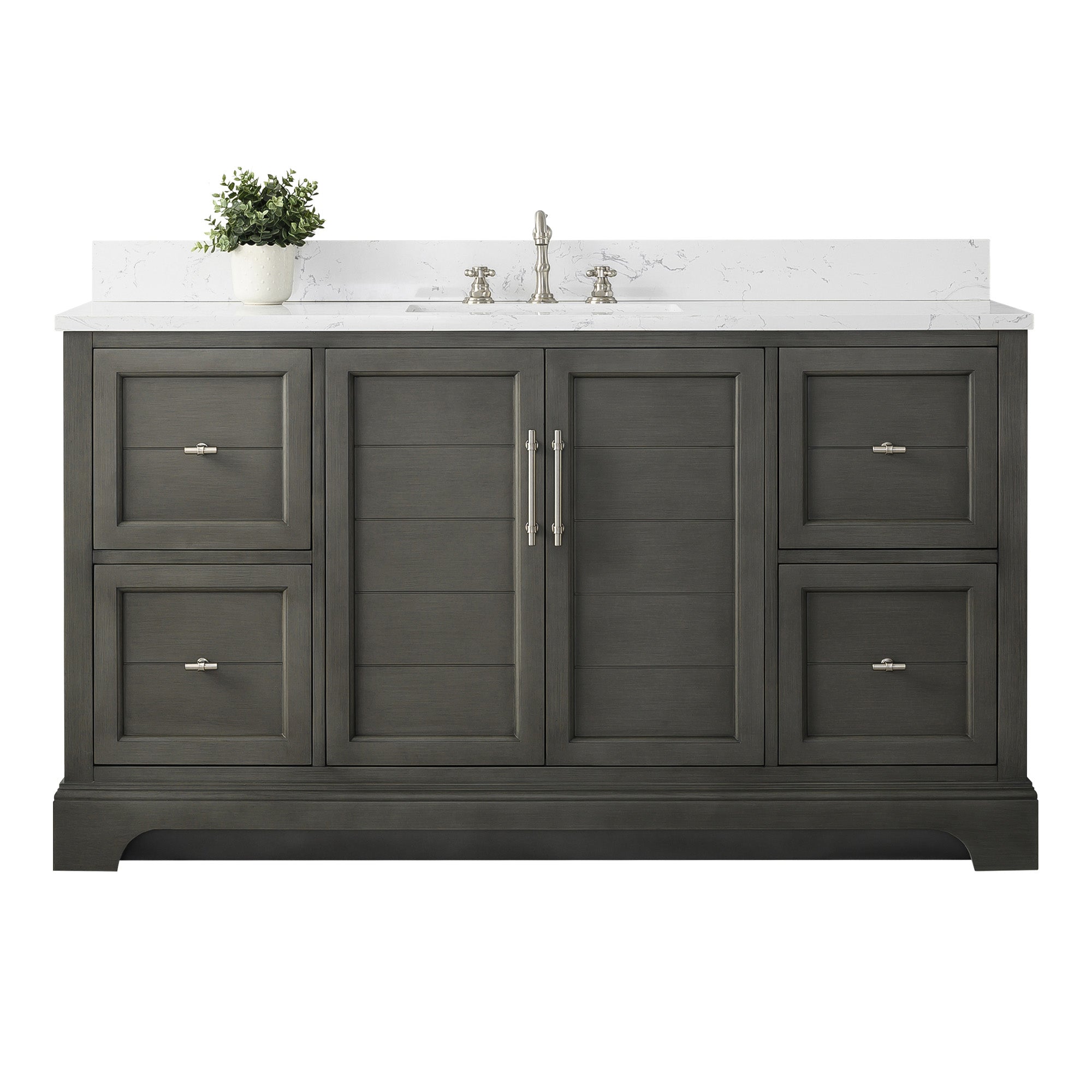 60x22x34.5″ Single Sink Freestanding Bathroom Vanity Set with Marble Top