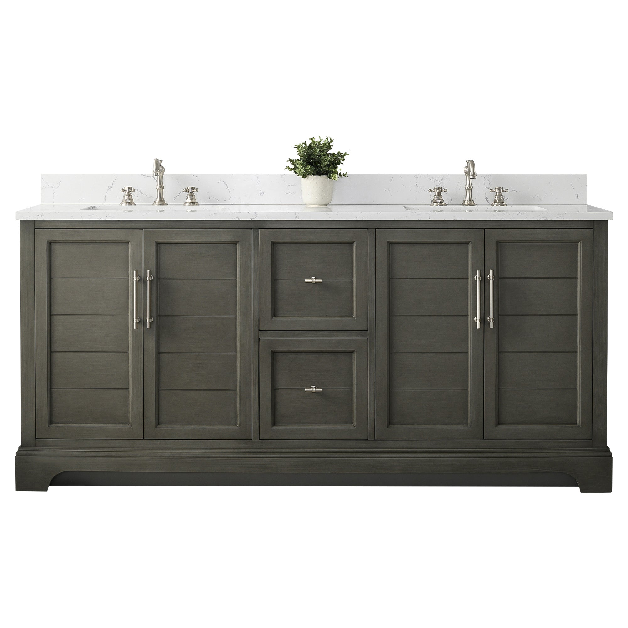 front view of 72x22x34.5’’ Double Sink Freestanding Bathroom Vanity with Stone Top
