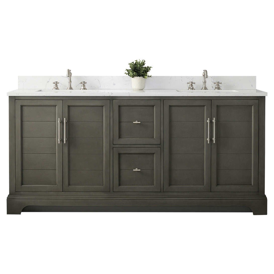 72x22x34.5’’ Double Sink Freestanding Bathroom Vanity with Stone Top