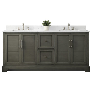 front view of 72x22x34.5’’ Double Sink Freestanding Bathroom Vanity with Stone Top