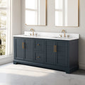 side view of 72x22x34.5’’ Double Sink Freestanding Bathroom Vanity with Stone Top
