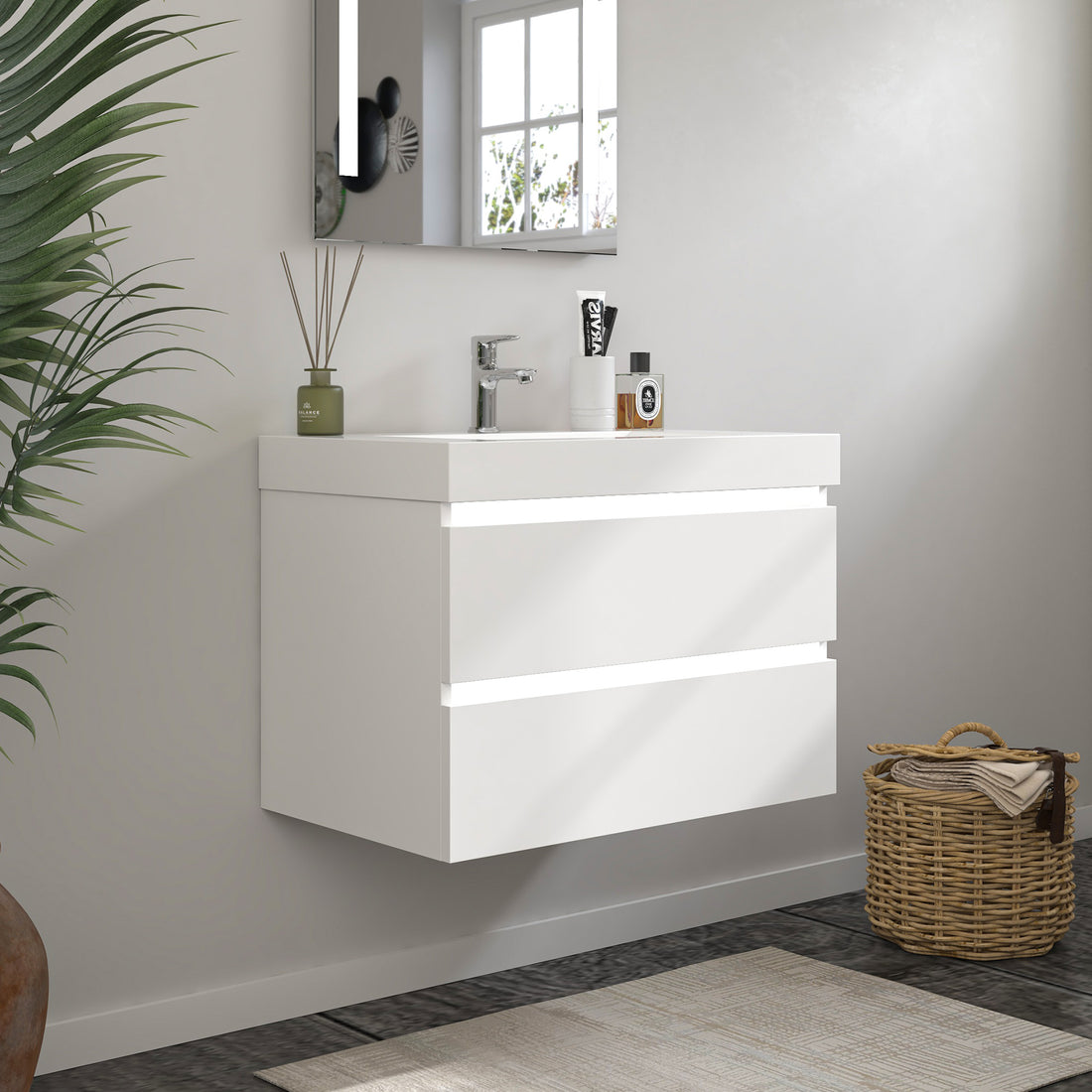 Bathroom Wall Hung Vanity Top in White Resin CVF