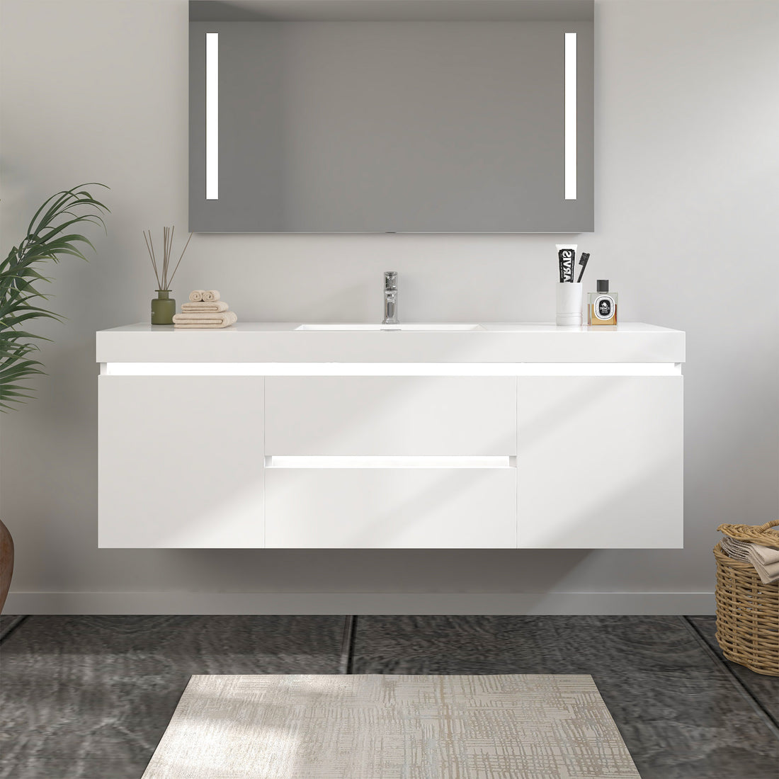 Bathroom Wall Hung Vanity Top in White Resin CVF