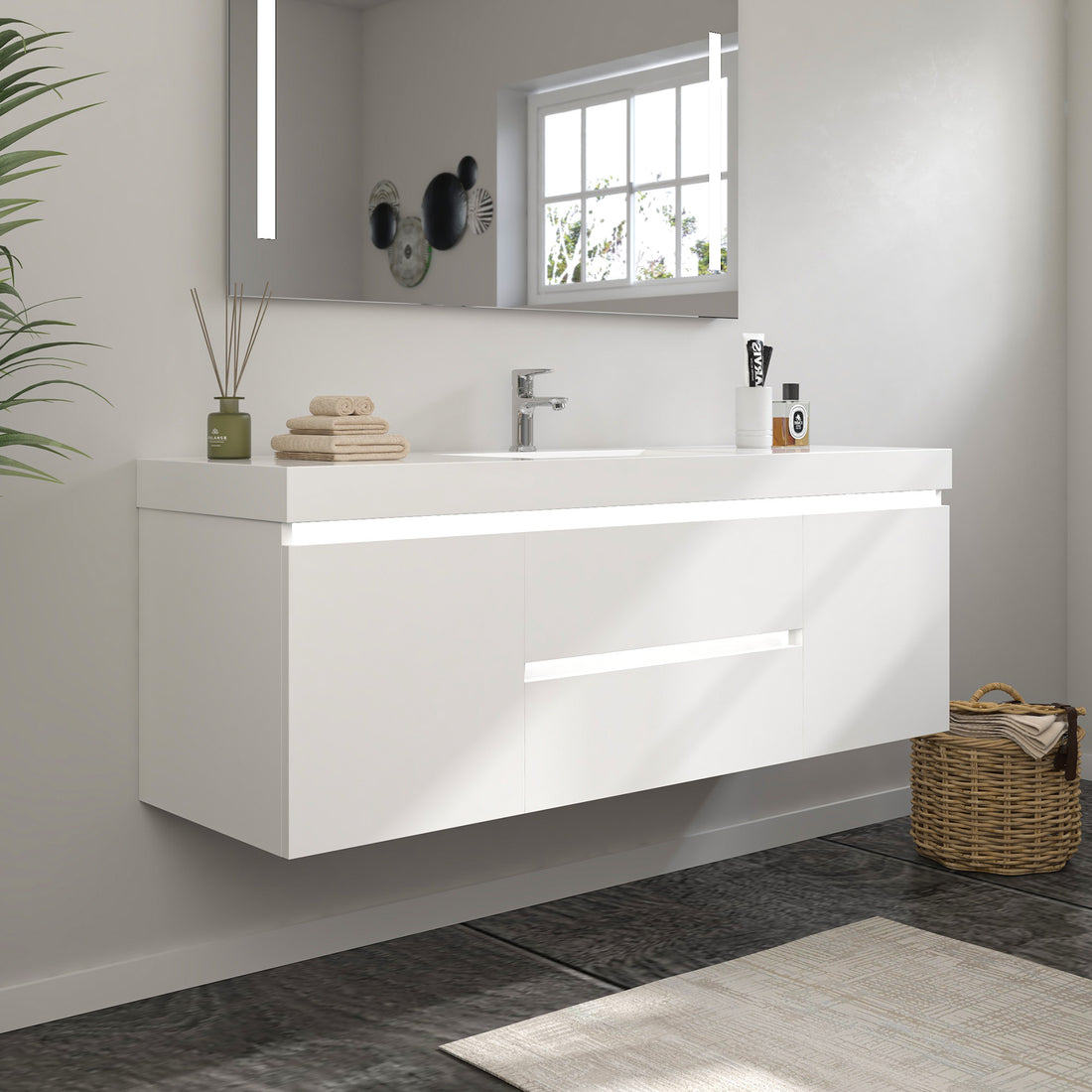 Bathroom Wall Hung Vanity Top in White Resin CVF