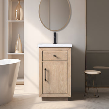 20x15.7x34’’ Single Sink Bathroom Vanity in Light Wheat with Ceramic Top