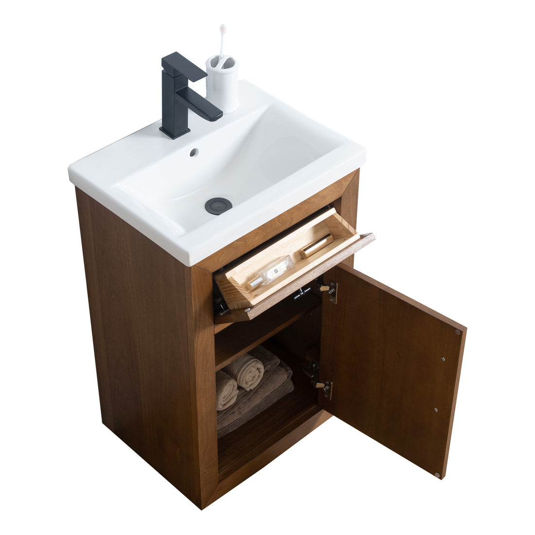 20x15.7x34’’ Single Sink Bathroom Vanity in Tan with Ceramic Top