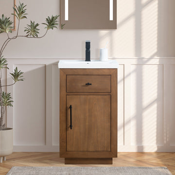 Single Sink Bathroom Vanity in Tan with Ceramic Top in White CVG