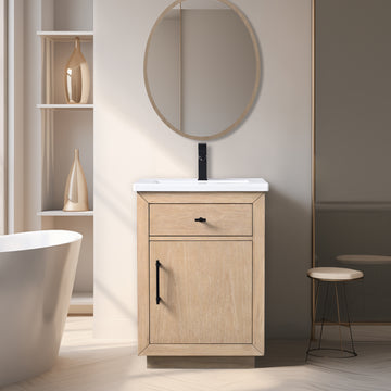24x18.5x34’’ Single Sink Bathroom Vanity in Light Wheat with Ceramic Top