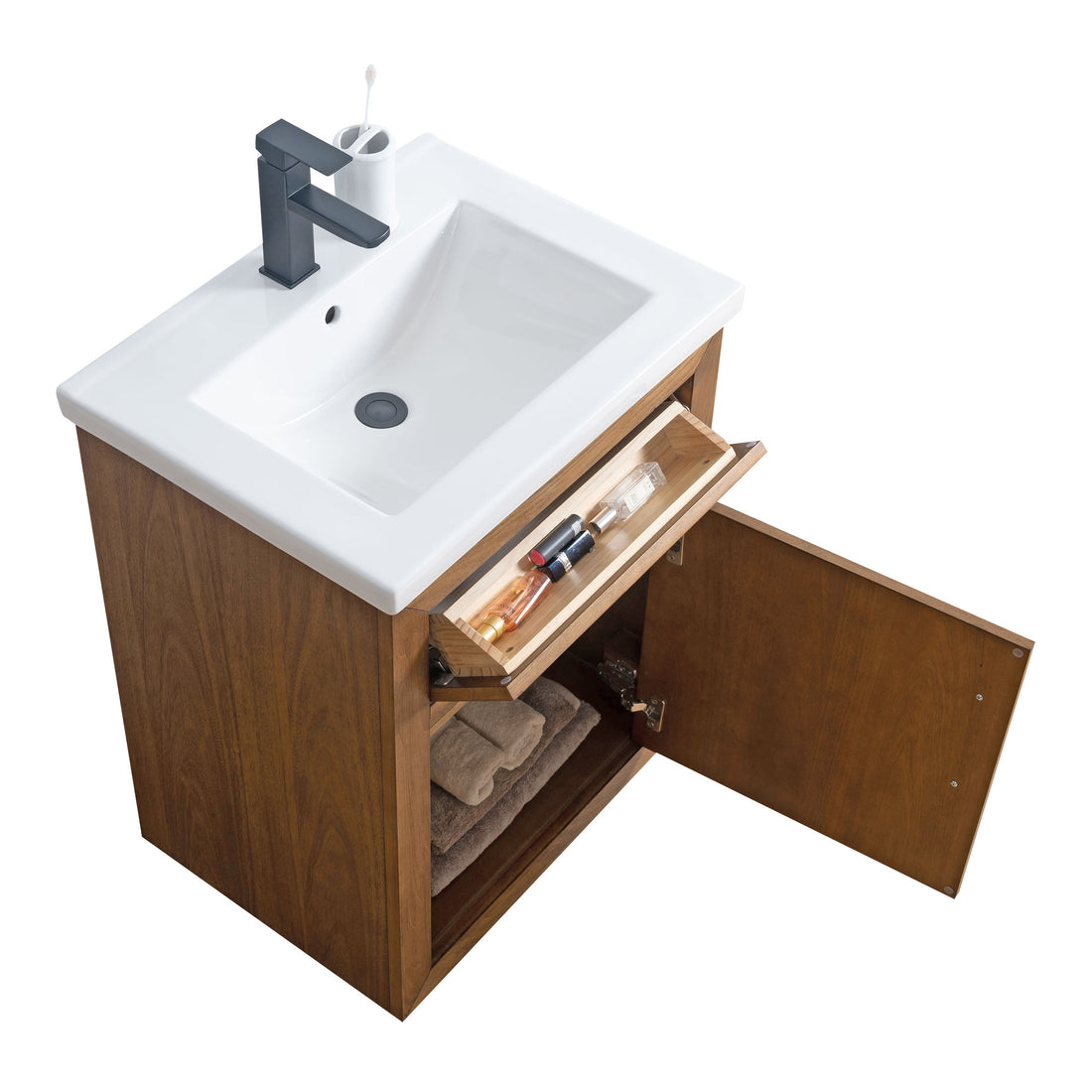 24x18.5x34’’ Single Sink Bathroom Vanity in Tan with Ceramic Top