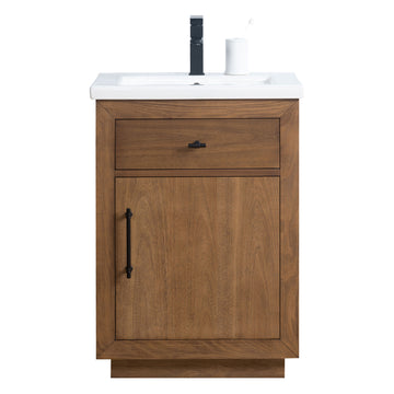 front view of 24x18.5x34’’ Single Sink Bathroom Vanity in Tan with Ceramic Top