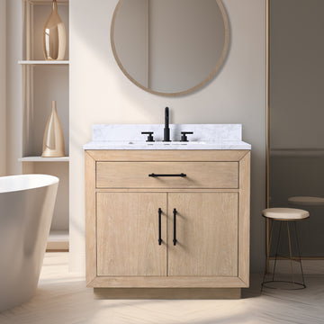 36x22x34’’ Single Sink Bathroom Vanity in Light Wheat with White Engineered Marble Top or Black Limestone Top