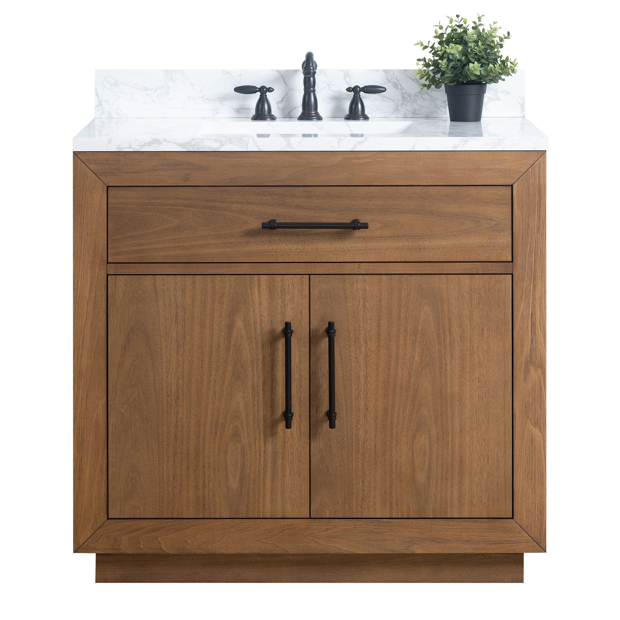 front view of 36x22x34’’ Single Sink Bathroom Vanity in Tan with Ceramic Top