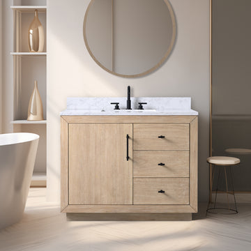 42x22x38’’ Single Sink Bathroom Vanity in Light Wheat with White Engineered Marble Top or Black Limestone Top