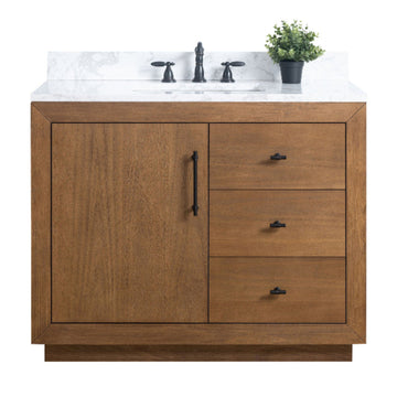 front view of 42x22x38’’ Single Sink Bathroom Vanity in Tan with Ceramic Top
