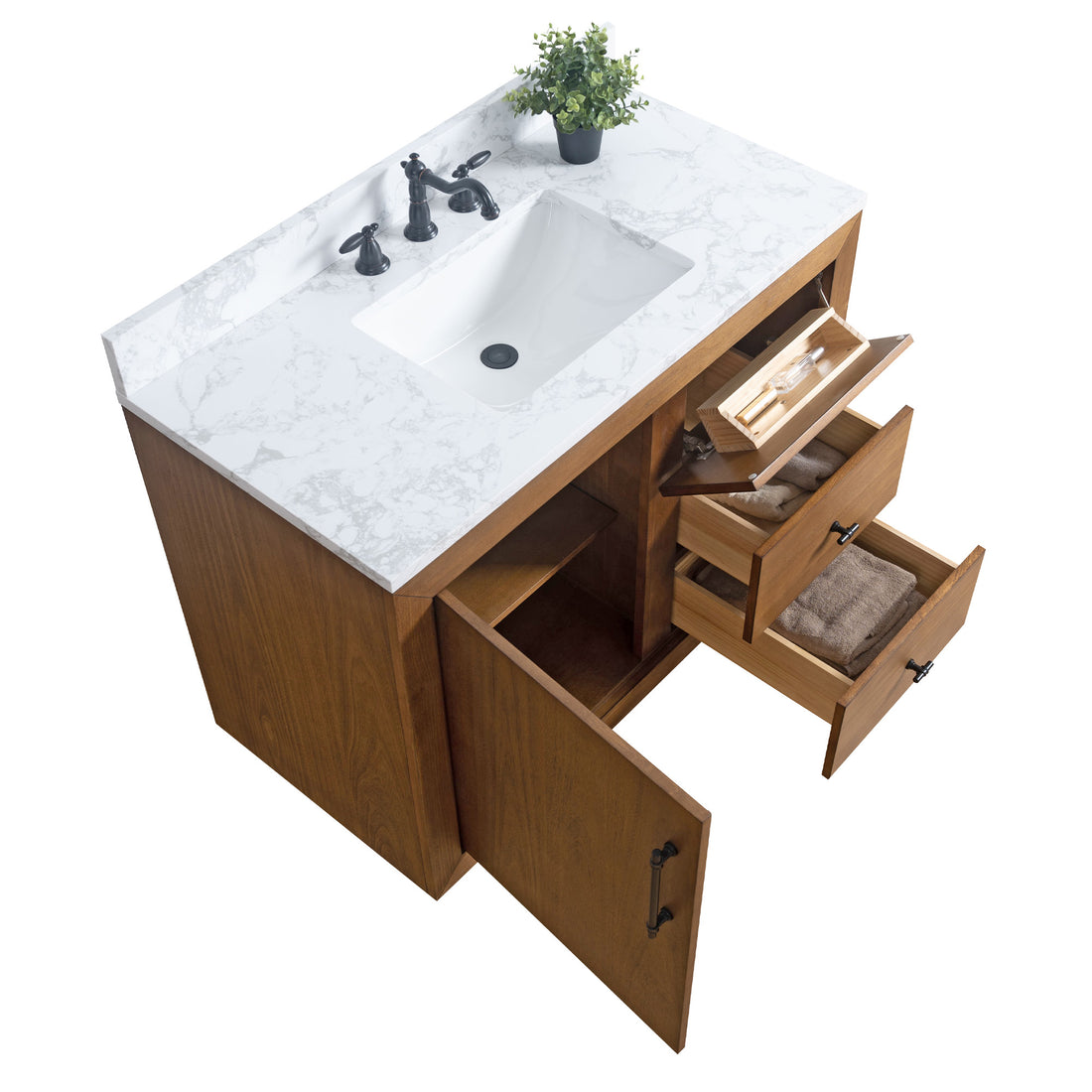 42x22x38’’ Single Sink Bathroom Vanity in Tan with Ceramic Top
