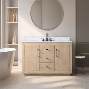 48x22x34’’ Single Sink Bathroom Vanity in Light Wheat with White Engineered Marble Top or Black Limestone Top