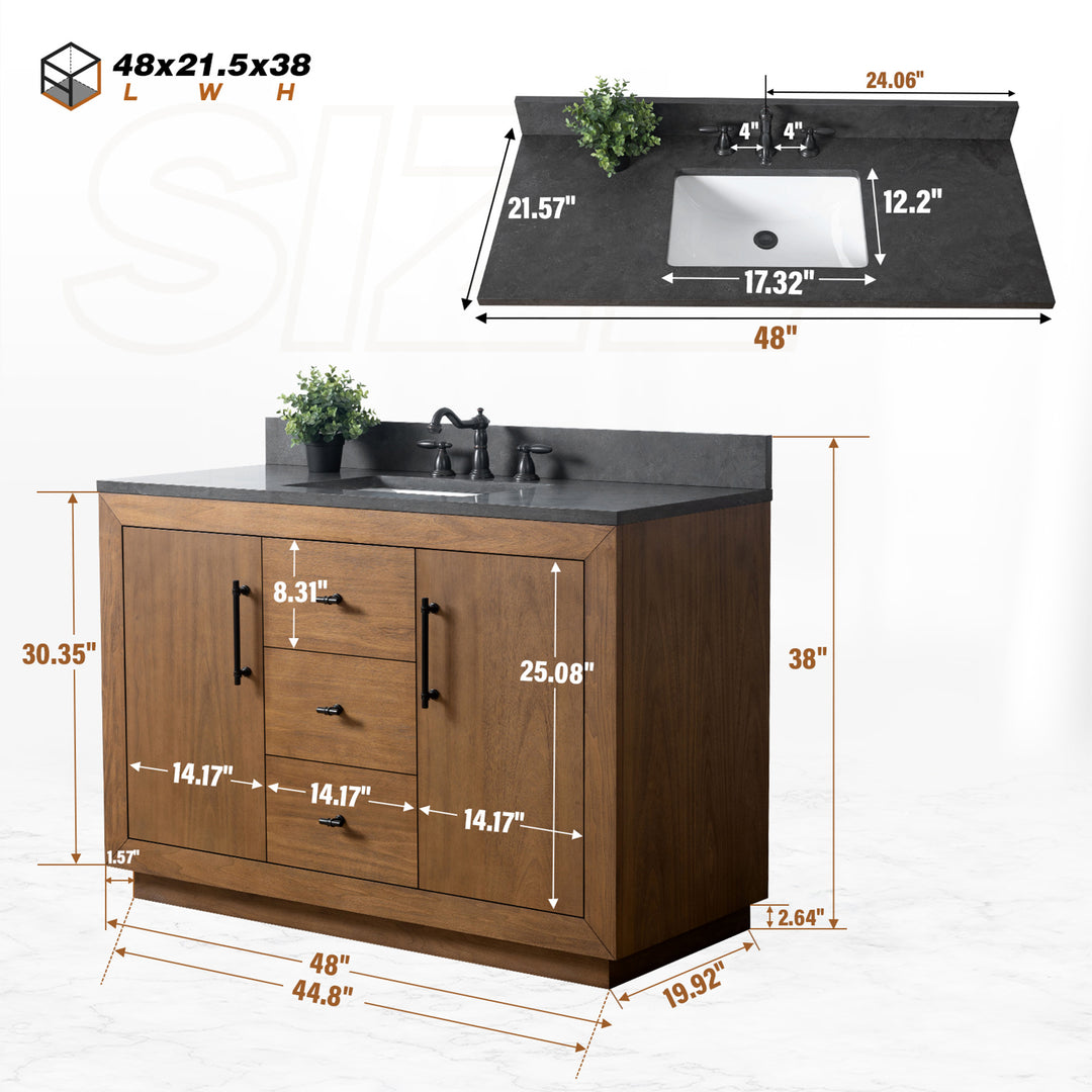 dimensions of 48x22x34’’ Single Sink Bathroom Vanity in Tan with Ceramic Top