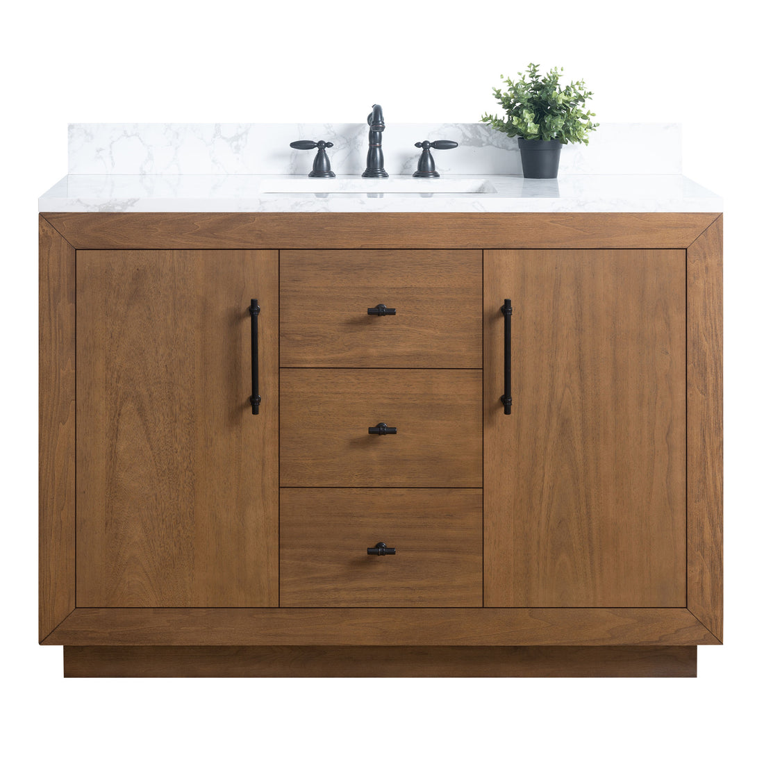 front view of 48x22x34’’ Single Sink Bathroom Vanity in Tan with Ceramic Top