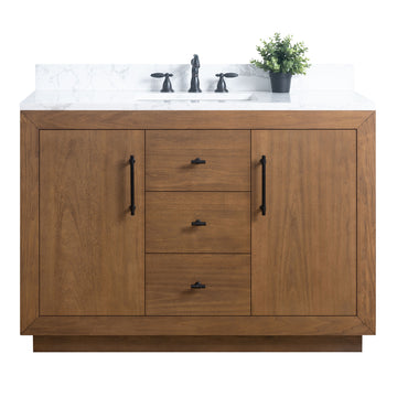 front view of 48x22x34’’ Single Sink Bathroom Vanity in Tan with Ceramic Top