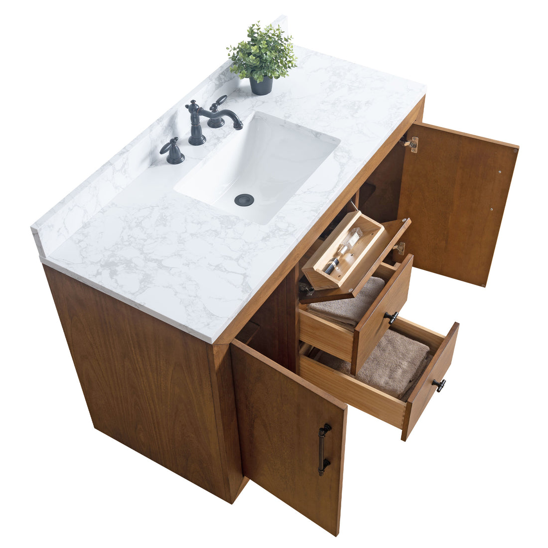 front view of 48x22x34’’ Single Sink Bathroom Vanity in Tan with Ceramic Top