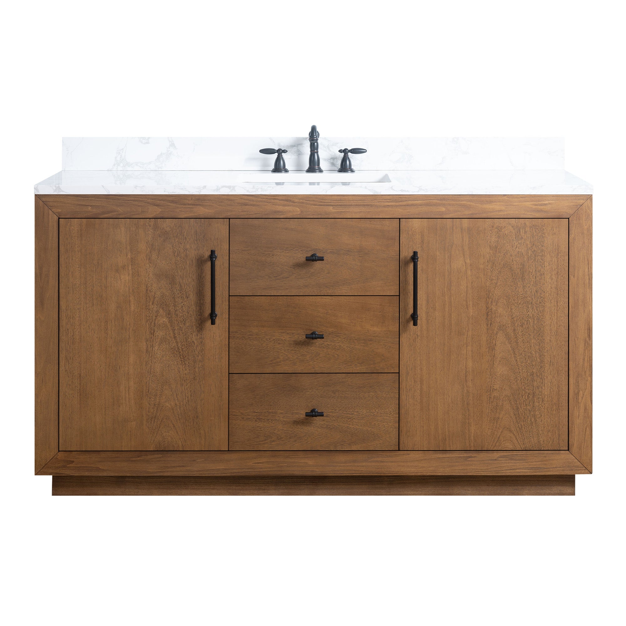 front view of 60x22x34’’ Single Sink Bathroom Vanity in Tan with Ceramic Top