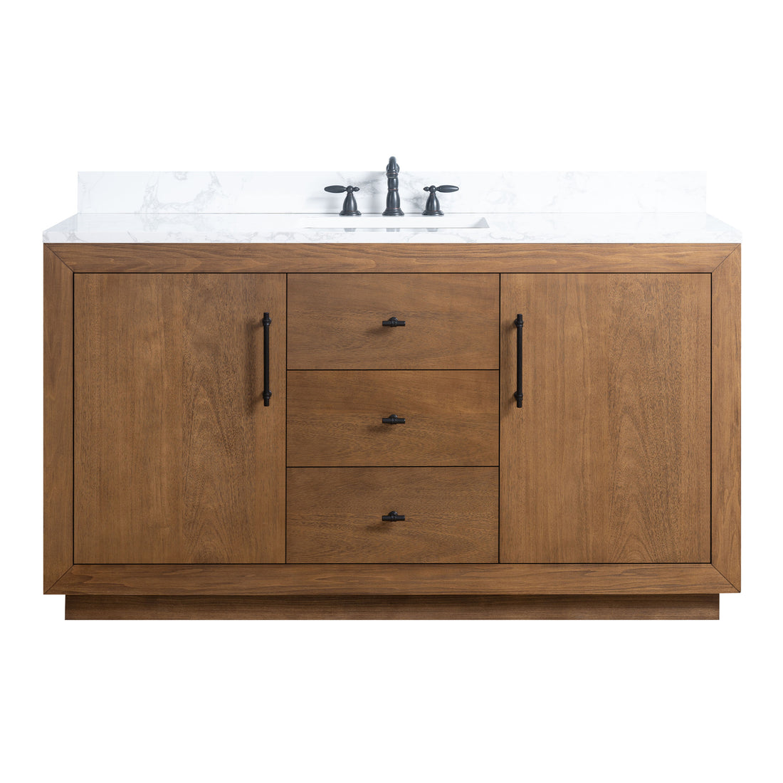 front view of 60x22x34’’ Single Sink Bathroom Vanity in Tan with Ceramic Top