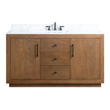 front view of 60x22x34’’ Single Sink Bathroom Vanity in Tan with Ceramic Top