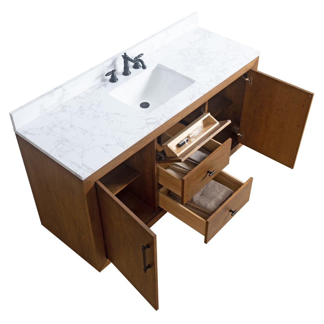 front view of 60x22x34’’ Single Sink Bathroom Vanity in Tan with Ceramic Top