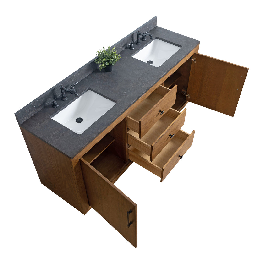 front view of 72 in. W x 22 in. D x 38 in. H Double Sink Bathroom Vanity in Tan with Top