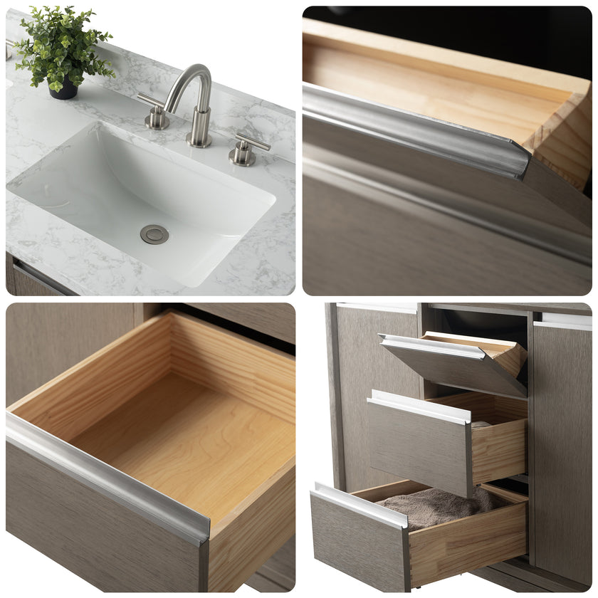 54/60/72 Inch Driftwood Gray Double Sink Bathroom Vanity with Marble Top
