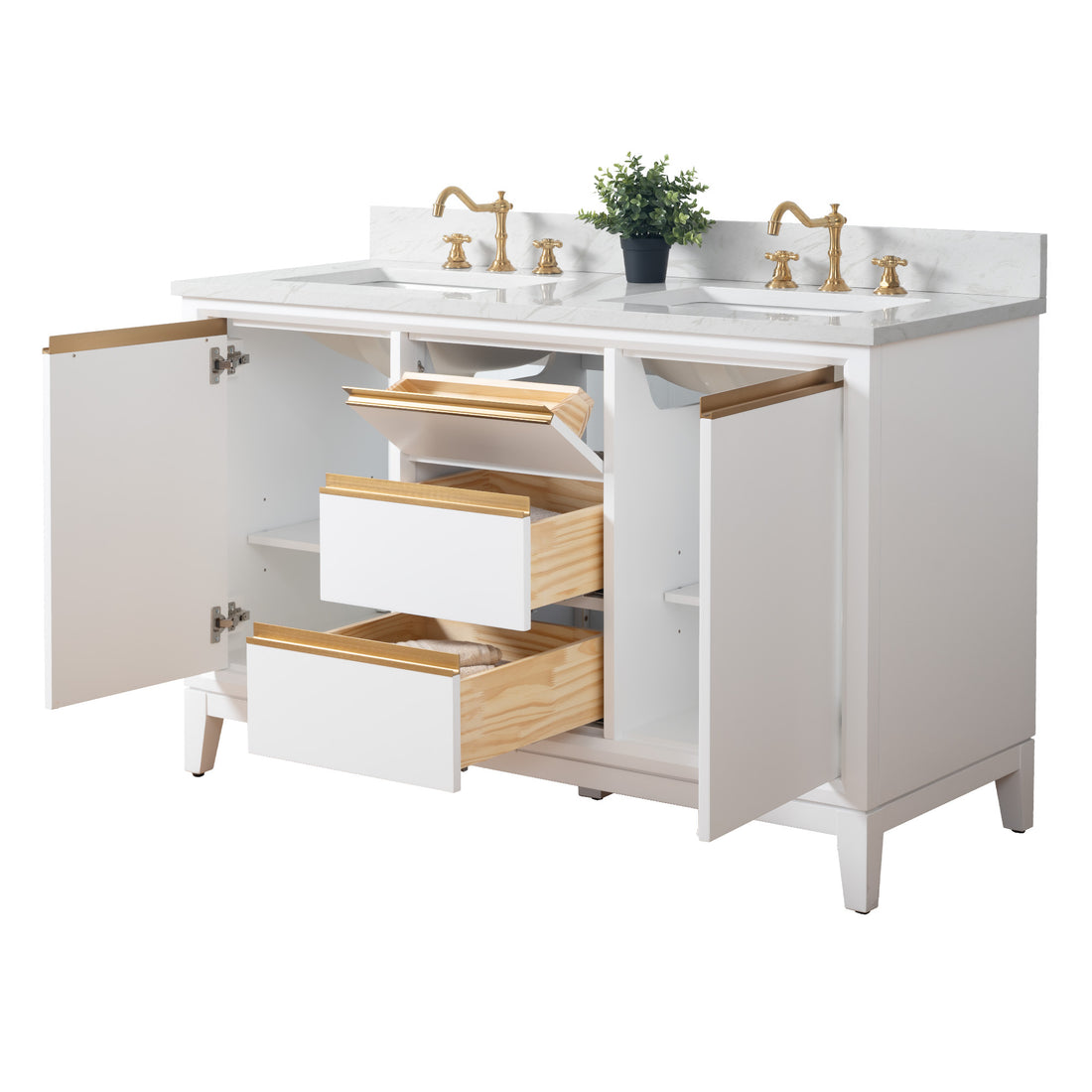 54/60/72 Inch White Double Sink Bathroom Vanity with Marble Top