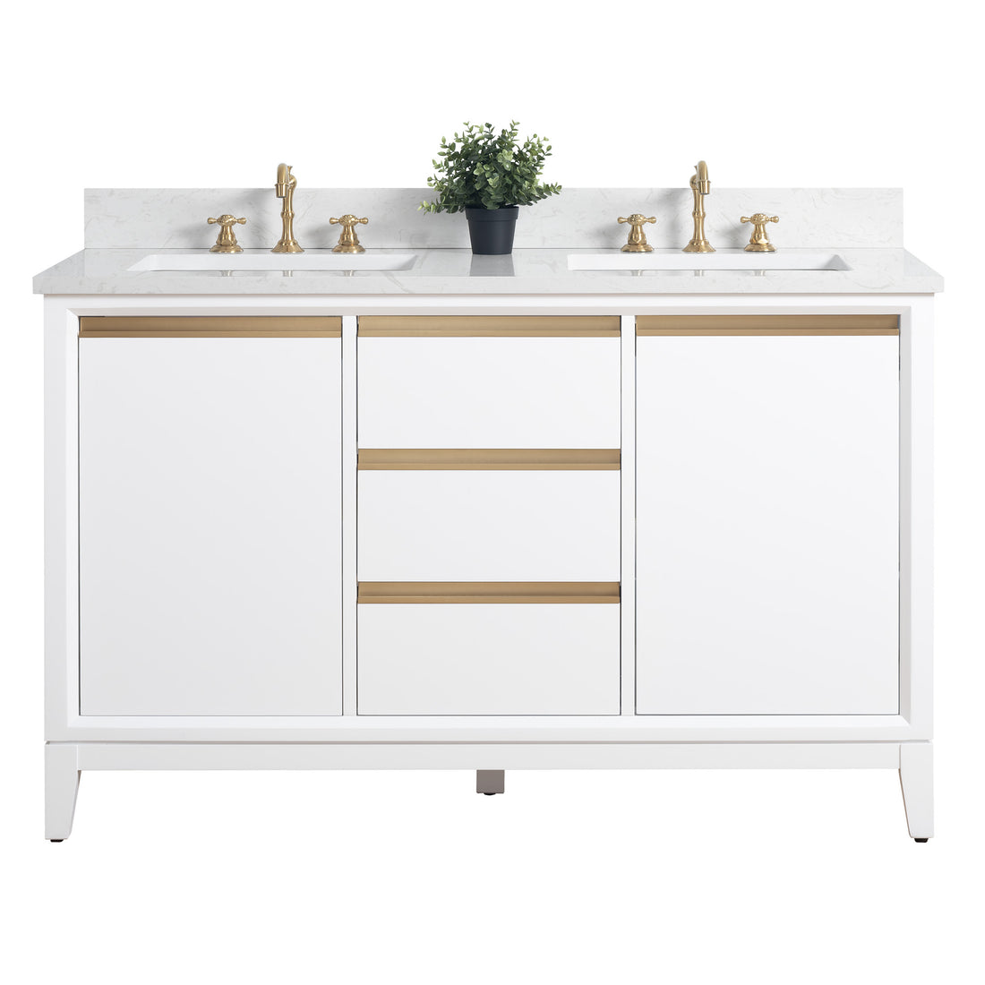 54/60/72 Inch White Double Sink Bathroom Vanity with Marble Top