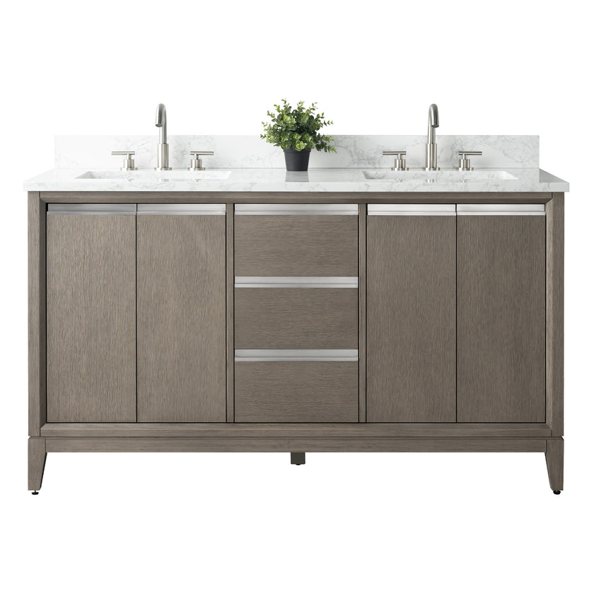 54/60/72 Inch Driftwood Gray Double Sink Bathroom Vanity with Marble Top