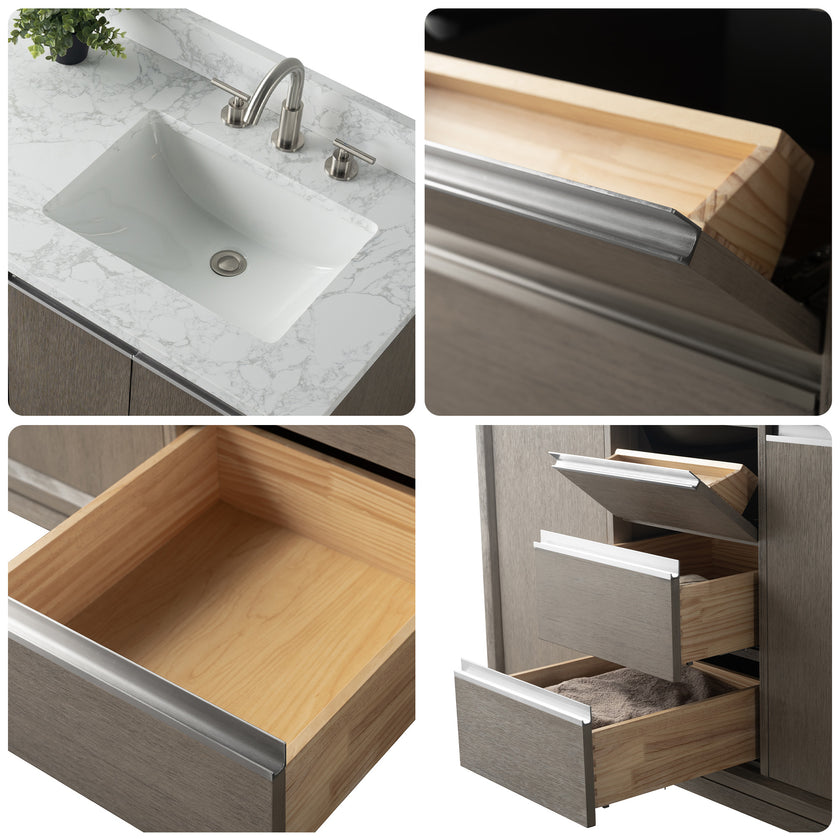 54/60/72 Inch Driftwood Gray Double Sink Bathroom Vanity with Marble Top