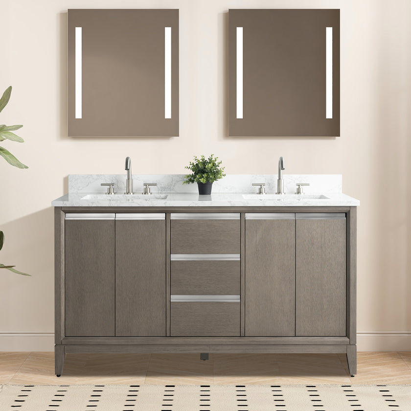 54/60/72 Inch Driftwood Gray Double Sink Bathroom Vanity with Marble Top