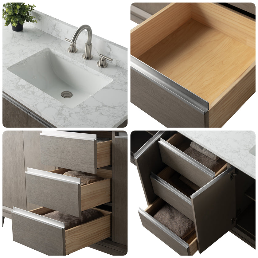 54/60/72 Inch Driftwood Gray Double Sink Bathroom Vanity with Marble Top