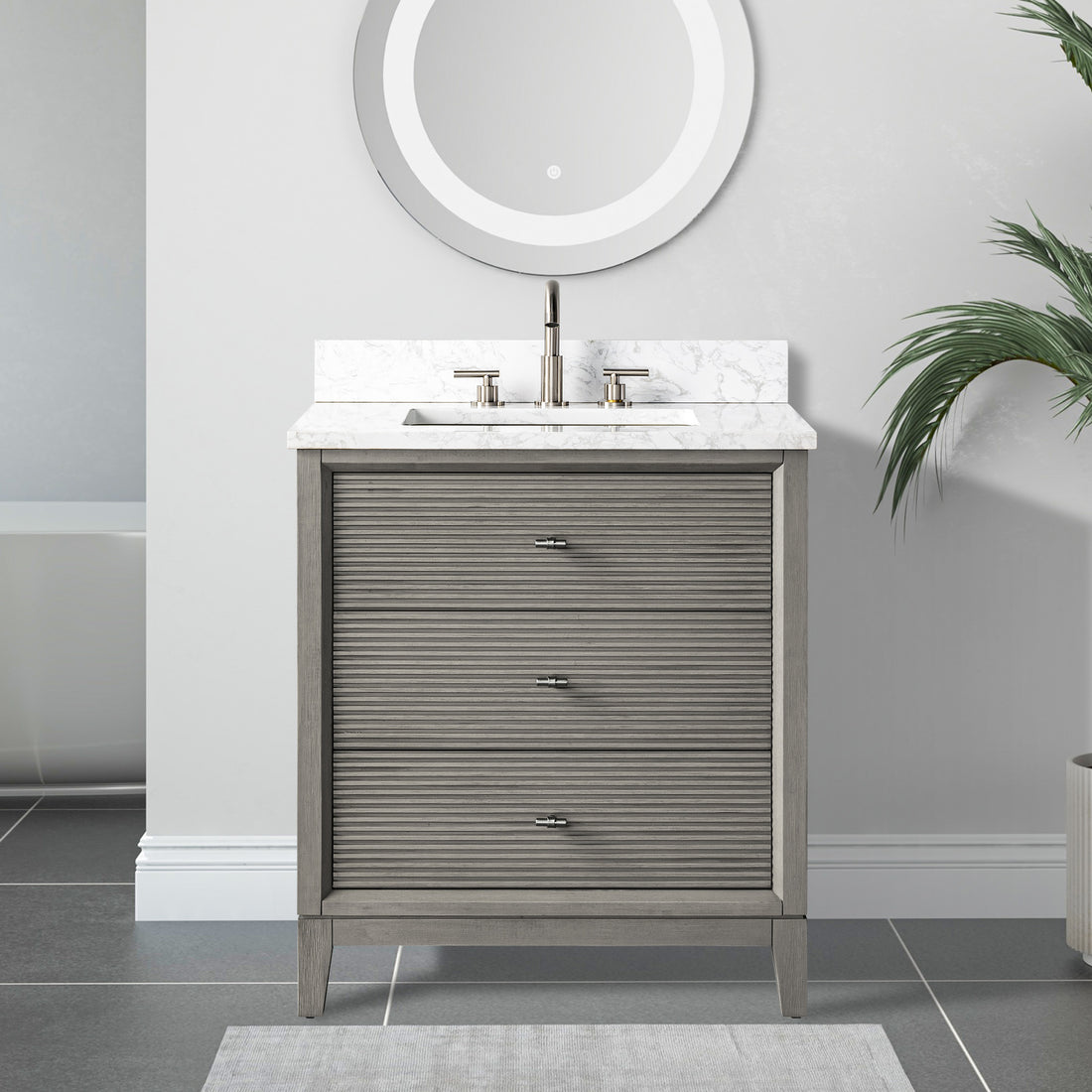 front view of 30x22 Inches Single Sink Freestanding Bathroom Vanity Cabinet with Marble Top