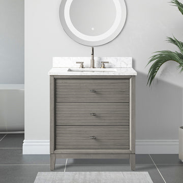 front view of 30x22 Inches Single Sink Freestanding Bathroom Vanity Cabinet with Marble Top