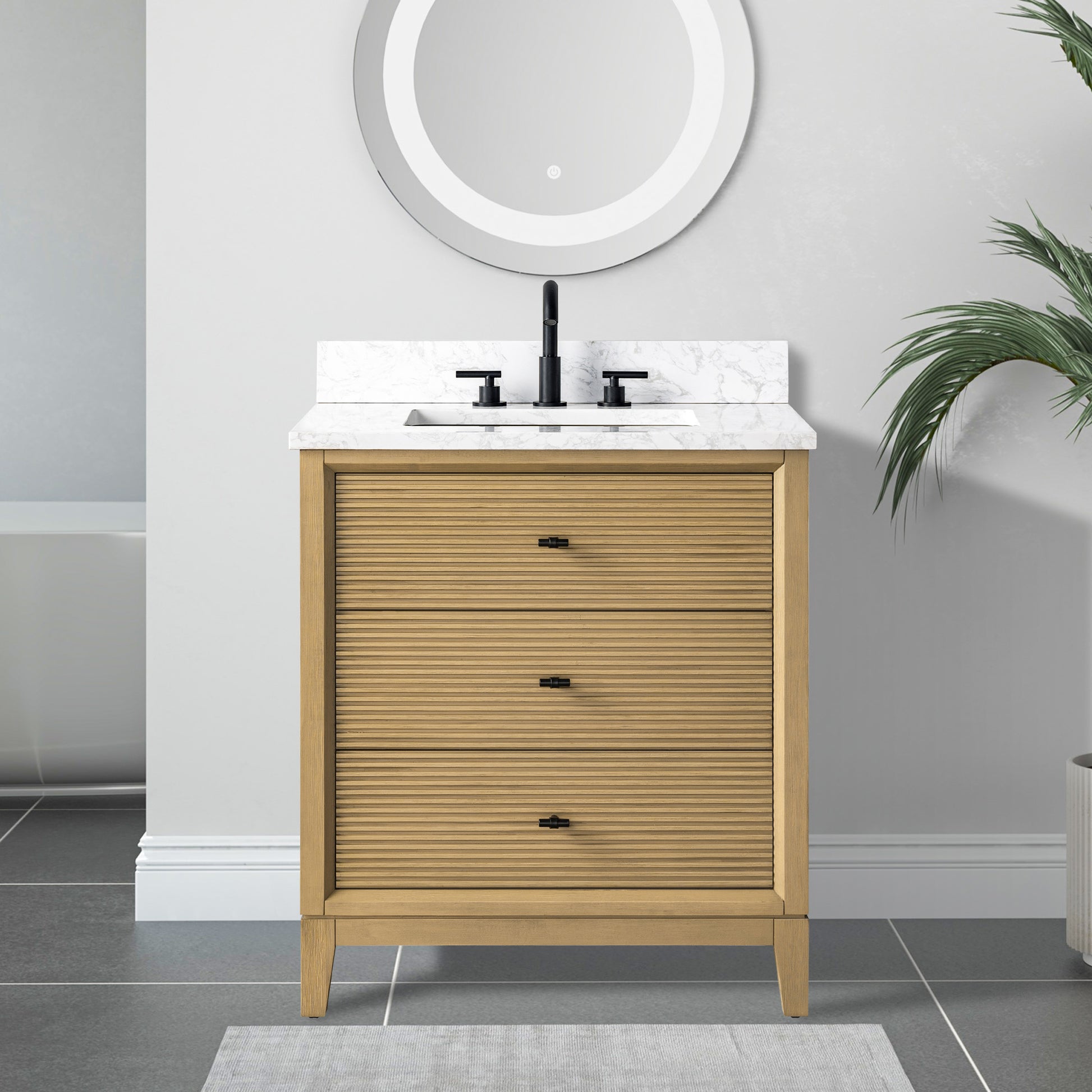front view of 30x22 Inches Single Sink Freestanding Bathroom Vanity Cabinet with Marble Top