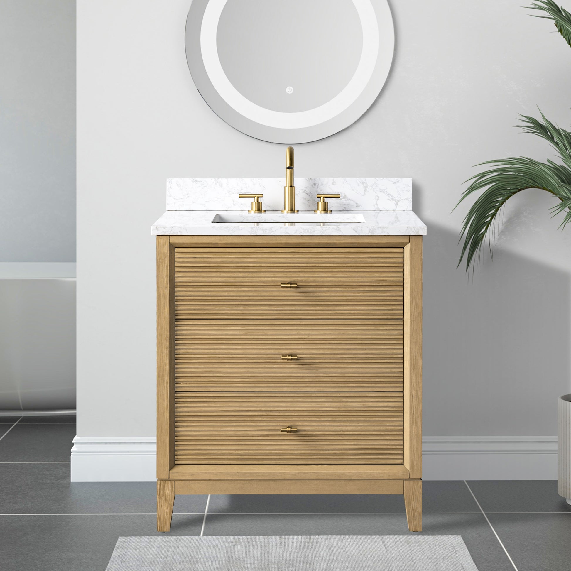 front view of 30x22 Inches Single Sink Freestanding Bathroom Vanity Cabinet with Marble Top