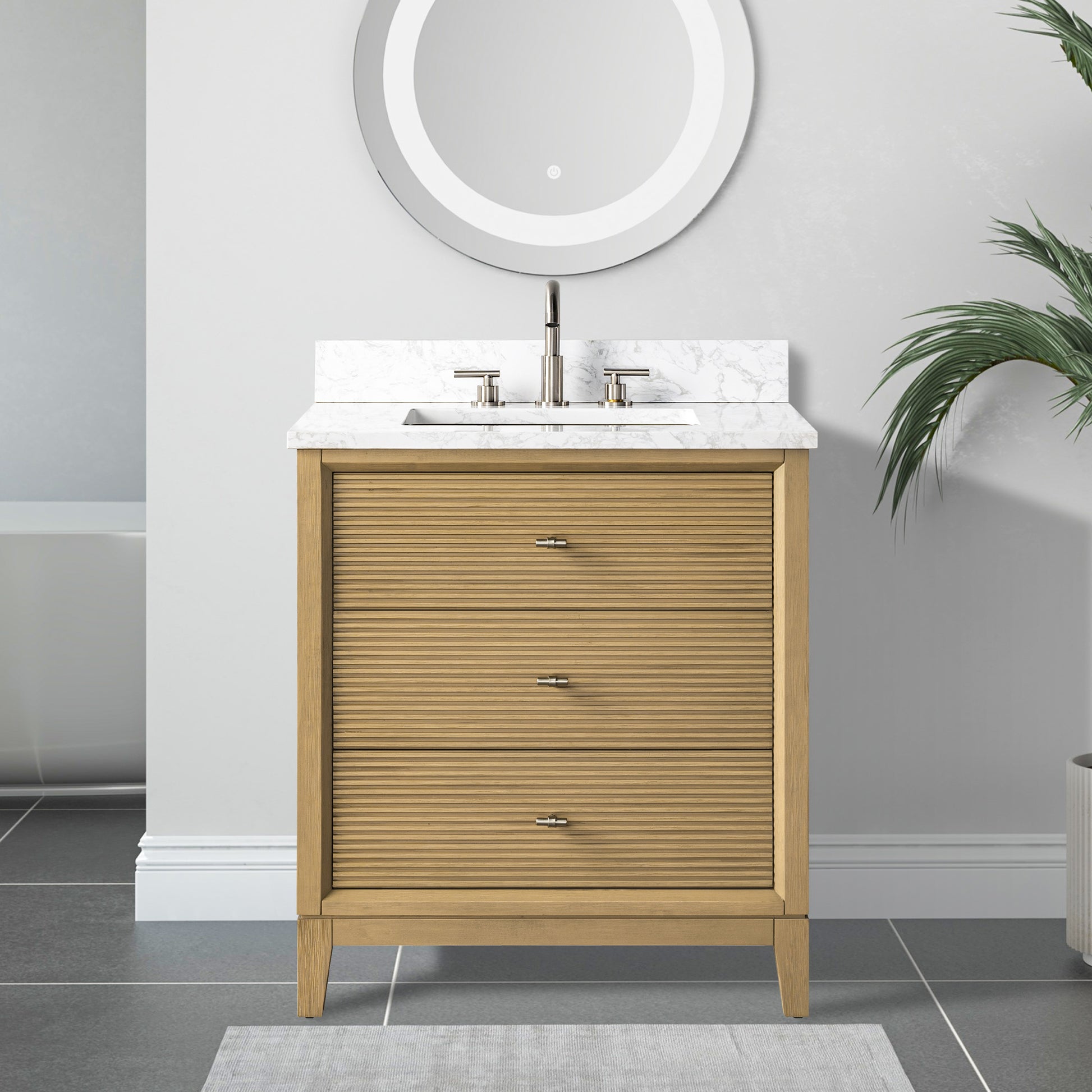 front view of 30x22 Inches Single Sink Freestanding Bathroom Vanity Cabinet with Marble Top