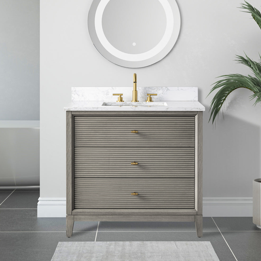 front view of 36x22 Inches Single Sink Freestanding Bathroom Vanity Cabinet with Marble Top