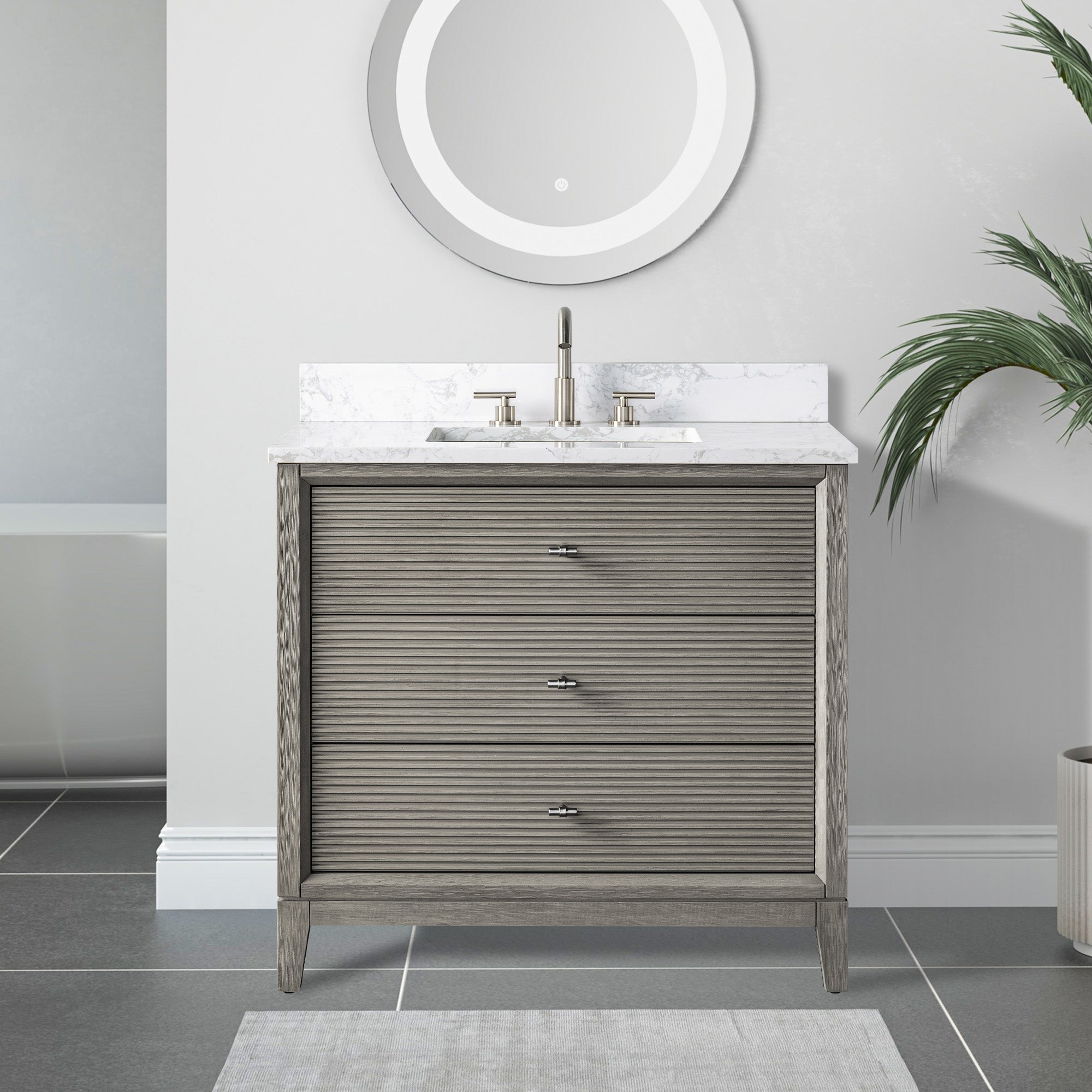 front view of 36x22 Inches Single Sink Freestanding Bathroom Vanity Cabinet with Marble Top