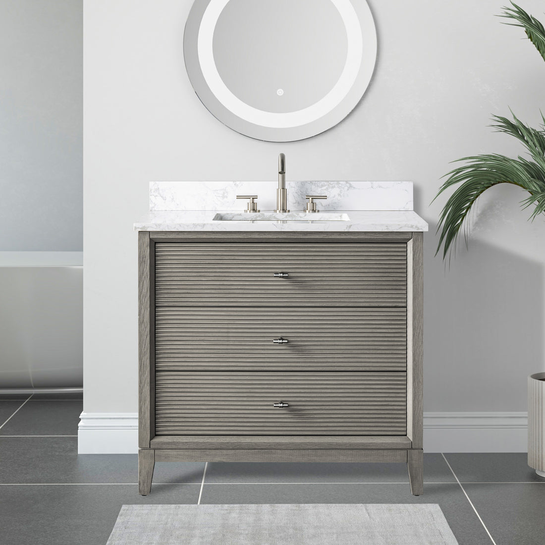 front view of 36x22 Inches Single Sink Freestanding Bathroom Vanity Cabinet with Marble Top