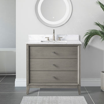 front view of 36x22 Inches Single Sink Freestanding Bathroom Vanity Cabinet with Marble Top