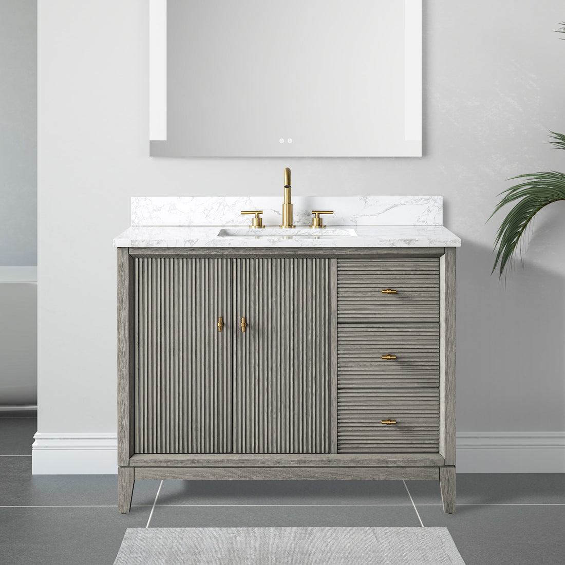 front view of 42x22 Inches Single Sink Freestanding Bathroom Vanity Cabinet with Marble Top