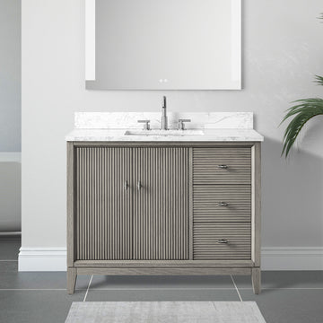 front view of 42x22 Inches Single Sink Freestanding Bathroom Vanity Cabinet with Marble Top